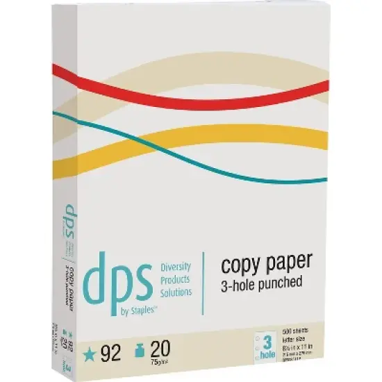 DPS by Staples Virgin 3 Hole Punch Paper LETTER-Size 20 lb. 8 1/2"H x 11"W 500/RM DPS08511P image {1}