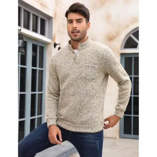 Men's Mock Neck Button-Front Sweatshirt - Long Sleeve Fleece Pullover with Chest Pocket image {2}