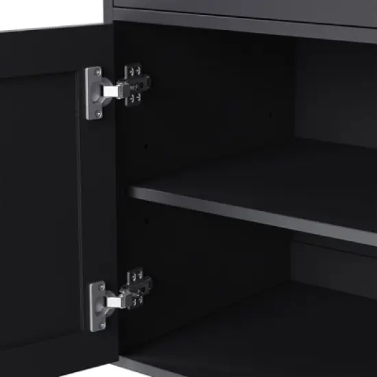 63.00"Farmhouse Storage Cabinet with 4 Solid Wood Gourd-Shaped Legs, Modern Kitchen Pantry Cabinet with Adjustable Shelves, Black image {14}