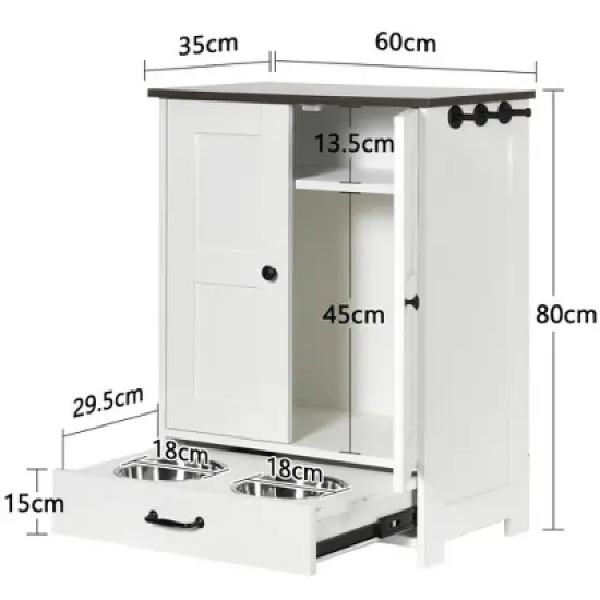 Ridstar Medium Sized Dog Food Storage Cabinet with Hidden Dog Bowls, Adjustable Panel & Hooks-White image {5}