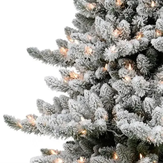 7.5ft Puleo Pre-Lit Flocked Slim Royal Majestic Spruce Artificial Christmas Tree Clear Lights: Hinged, Flame-Retardant, Indoor Use image {2}