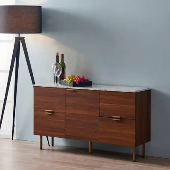 Ashton Sideboard with Faux Marble Top Walnut - Teamson Home image {6}