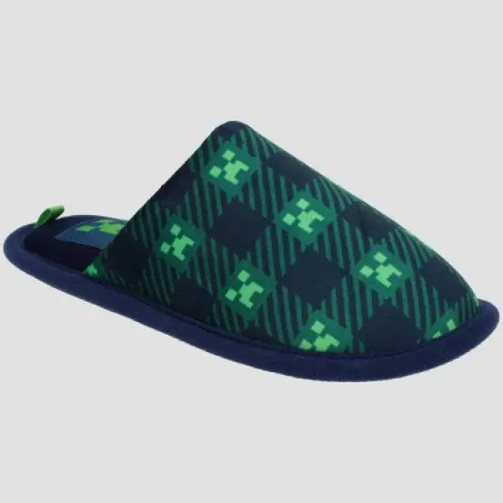 Boys' Minecraft Gaming Scuff Plaid Slippers - Navy Blue image {1}