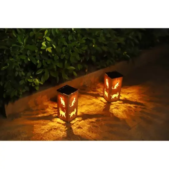 Techko Maid LED Solar 10.8" Portable Cat Cut Out Decorative Outdoor Lantern Clear image {8}