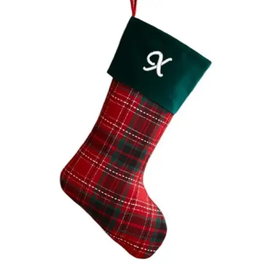 Personalization Mall Holiday Plaid Embroidered Initial Stocking image {25}