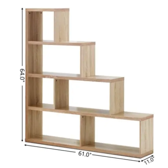 Tangkula 4-Layer Corner Storage Rack Freestanding Display Bookshelf Burlywood/White image {2}
