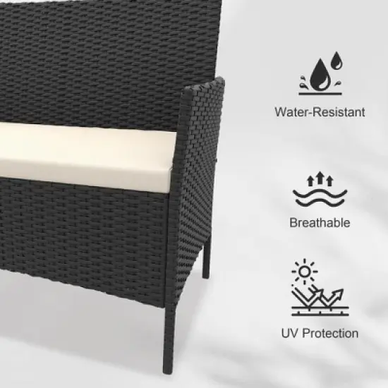 homfan 4-Piece All-Weather Wicker Patio Set, Outdoor Rattan Conversation Furniture with Cushions & Glass Table, for Garden, Porch, Poolside image {7}