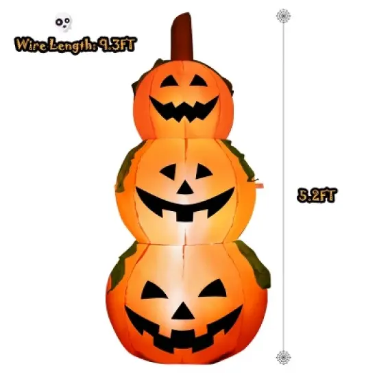 Tangkula Halloween Decoration Inflatable 3-Pumpkin Stack 5.2 Ft Halloween Pumpkin Lantern W/ Internal LED Bulbs image {1}