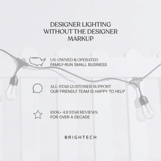 Brightech 15-Bulb LED Ambience Pro Hanging Solar Remote 1W 48ft 3000K S14 Outdoor String Lights Clear Bulb Black Wire image {8}