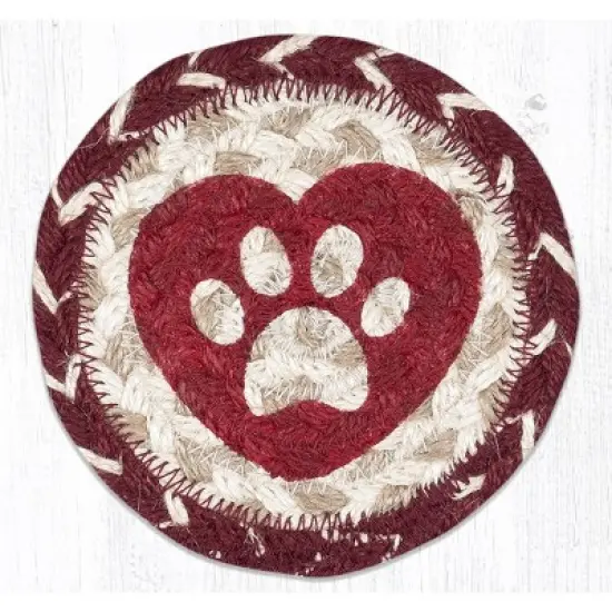 Earth Rugs Heart Paw Printed Jute Coaster 5"x5" Round Handcrafted Tabletop Accent image {3}