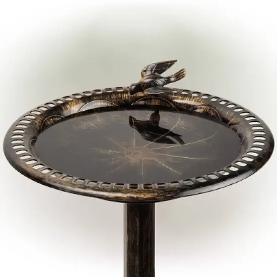 27" Polyresin Antique Style Outdoor Birdbath with Bird Figurine, Weather-Resistant - Alpine Corporation image {3}