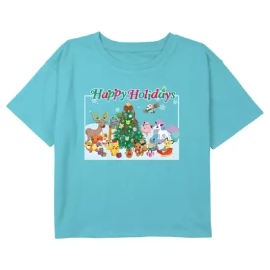 Girl's Pokemon Happy Holidays Crew Crop Top T-Shirt image {2}