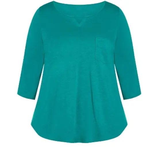 Women's Plus Size Notch Neck 3/4 Sleeve Plain Tee  - Jade | AVENUE image {2}