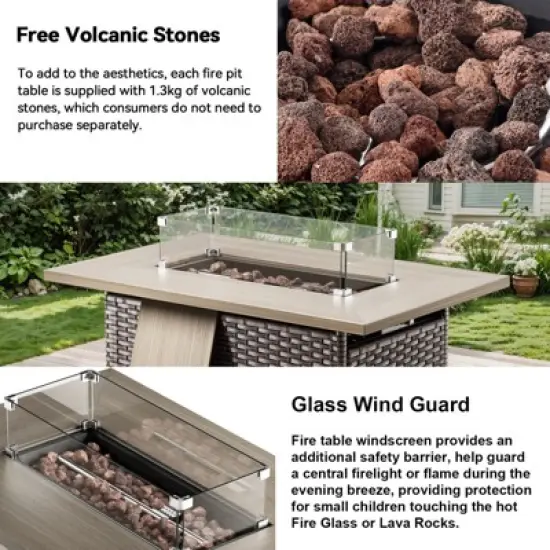 Belord Outdoor Wicker Patio Furniture Set with 41" Propane Fire Pit Table, Swivel Patio Chairs Set with Sofa Couch, Fire Pit Table and Ottoman image {4}