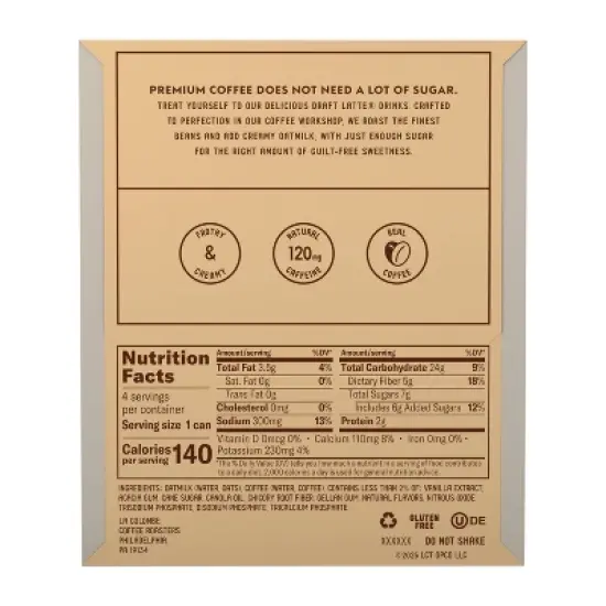 La Colombe Vanilla Draft Latte with Oatmilk - 4pk/9 fl oz Cans image {7}