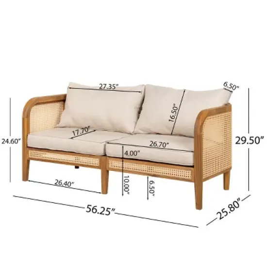 56" Boho Outdoor Wicker Loveseat Sofa with Cushions, Weatherproof Acacia Wood Patio Couch for Garden & Porch-Baofuwish image {3}