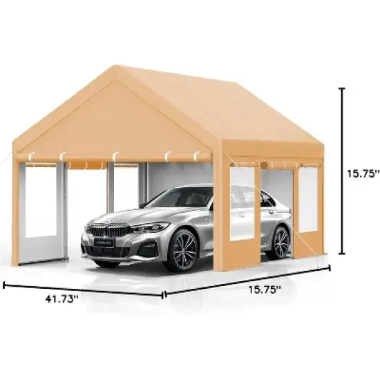 13 x 20 FT Metal Carport, with Side-Opening Door & Roll-Up Windows, All-Inclusive Metal Carport, Outdoor Portable Garage Shelters Tents, Yellow image {1}