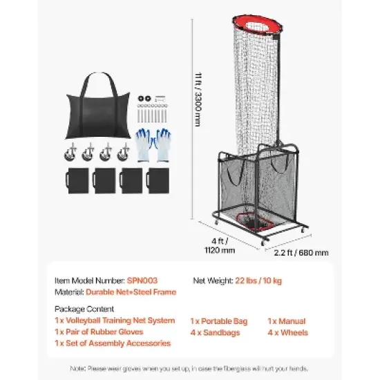 VEVOR Volleyball Setter Training Equipment, Angle and Height Adjustable Volleyball Trainer, Portable Practice Net, Red&Black image {7}