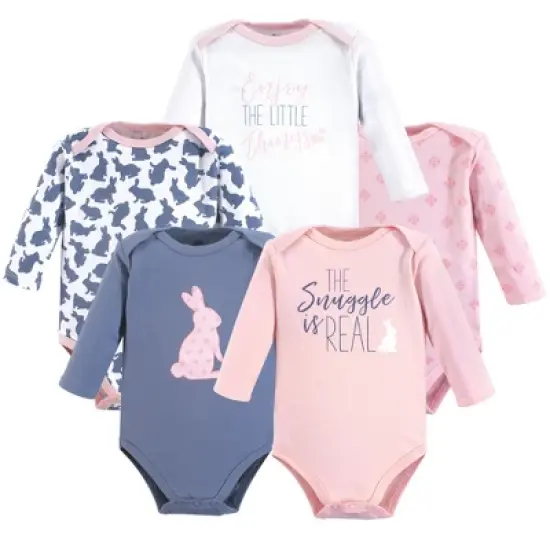 Yoga Sprout Baby Girl Cotton Long-Sleeve Bodysuits 5pk, Snuggle Bunny image {1}