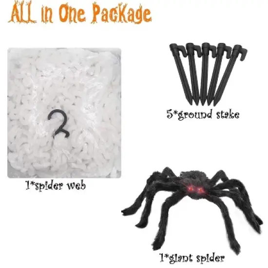 MOVSSOU Giant Halloween Spider Set 78.7in with 16.4ft Giant Web image {2}