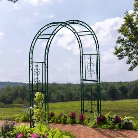 Evergreen Montebello Iron Garden Arbor, Forest Green- 53 x 84 x 23 Inches Fade and Weather Resistant Outdoor Decor image {2}