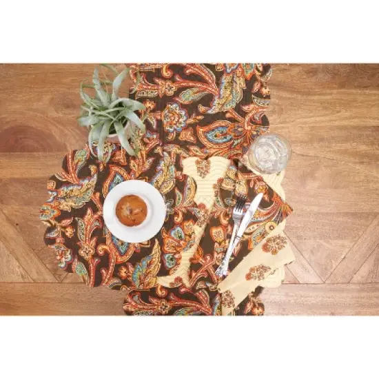 C&F Home Dorothy Autumnal Brown Quilted Scalloped Paisley Floral Accents Placemats Set of 6, 17" image {5}