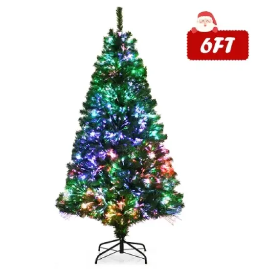 Costway 5/6/7 ft Pre-lit Fiber Optic PVC Artificial Christmas Tree with 449/617/820 Branch Tips image {11}