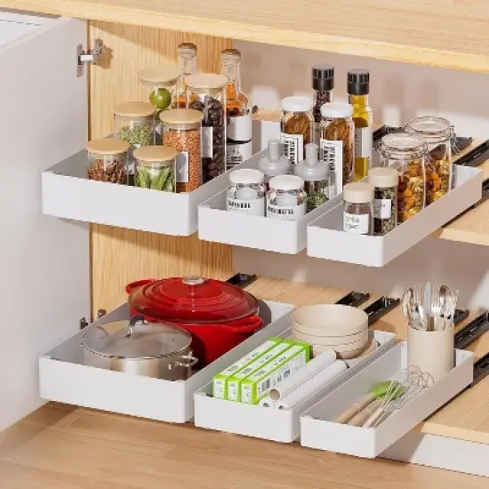 Pull Out Cabinet Organiser, Slide Out Drawer for Kitchen Cupboard, Roll-Out Extendable Sliding Drawer, No Need Drill and Nailing image {8}