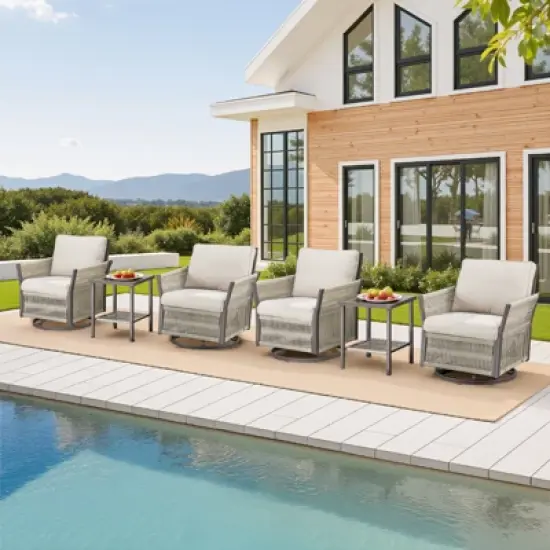 Buenhomino 6-Piece Wicker Patio Set &ndash; 4 Swivel Chairs & 2 Side Tables with UV-Resistant PE Rattan & Durable Powder-Coated Frame image {1}