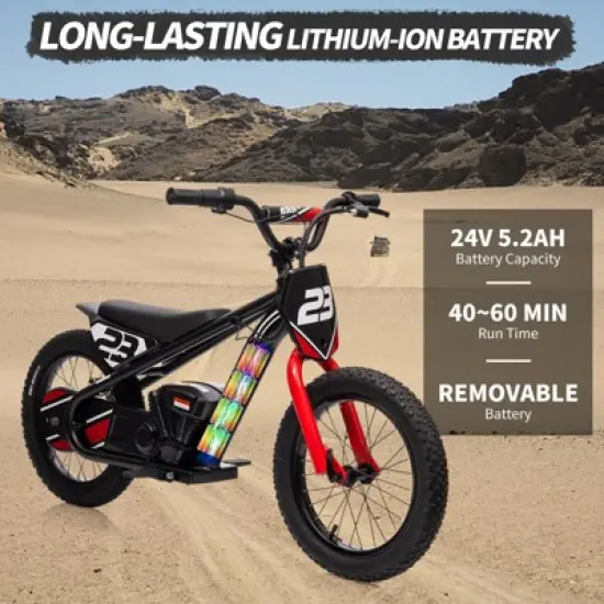 Electric Dirt Bike for Kids, 250W Electric Motorcycle, Electric Balance Bike for Ages 6-12, 3 Speed Settings, 16IN Off-Road Tires image {2}