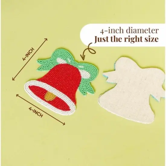 Folkulture Christmas Coasters Set of 4 (4") Merry Bell Coaster for Christmas Table | Cute Holiday Coasters for Christmas D&eacute;cor Gifts for Women image {2}