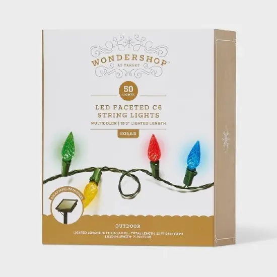 50ct Solar LED Faceted Christmas Indoor Outdoor String Lights with Green Wire - Wondershop&trade; image {4}