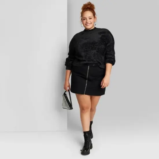 Women's Mock Turtleneck Fuzzy Boxy Pullover Sweater - Wild Fable&trade; image {3}