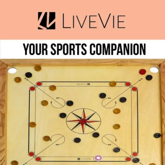 Amber Sports Carrom Board 32x32" &ndash; Mango wood frame, sealed pockets, smooth surface, striker, coins & Bori powder. Water-resistant matte finish. image {4}