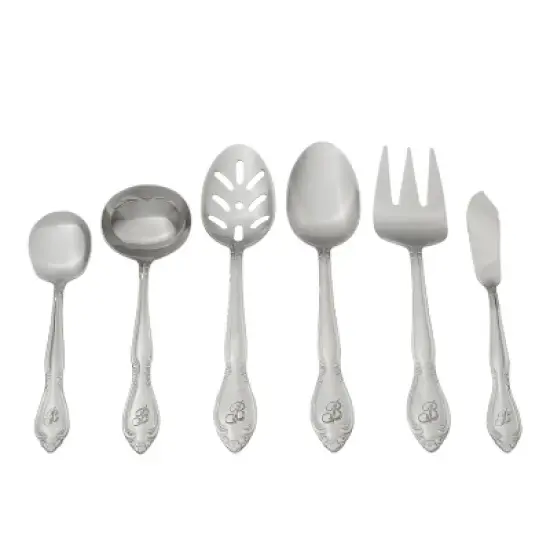 RiverRidge Rose Flatware 46pc Monogrammed Stainless Steel Silverware Set for 8 image {3}