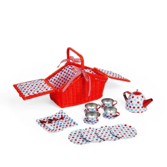 Bigjigs Toys Tin Tea Set and Basket Role Play Toy image {1}
