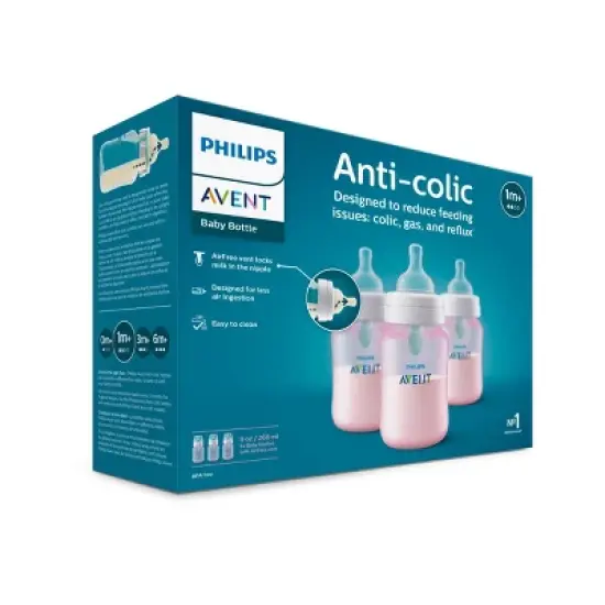 Philips Avent Anti-Colic Baby Bottle with AirFree Vent - Pink - 9oz/3pk image {2}