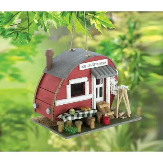 7.95" Trailer Wood Birdhouse Red - Zingz & Thingz image {1}