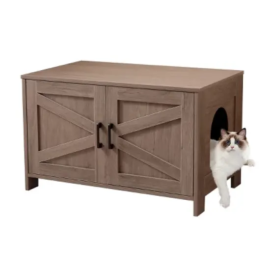 ONWITH Cat Litter Box Enclosure, Litter Box Furniture Hidden with Barn Door image {9}