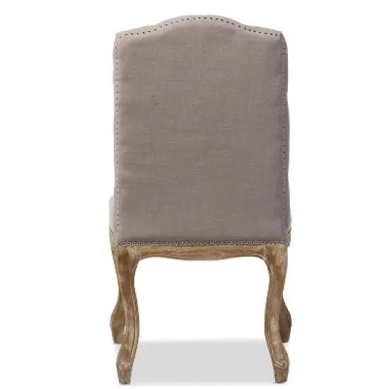Hudson Weathered Oak Finish and Fabric Button Tufted Upholstered Dining Chair Beige - Baxton Studio: French Country Cottage Style image {3}