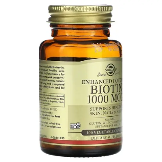 Solgar Biotin 1000 mcg - 100 Vegetable Capsules - Supports Healthy Skin, Nails & Hair - Non-GMO, Vegan, Gluten Free, Dairy Free, Kosher, Halal - 100 image {3}