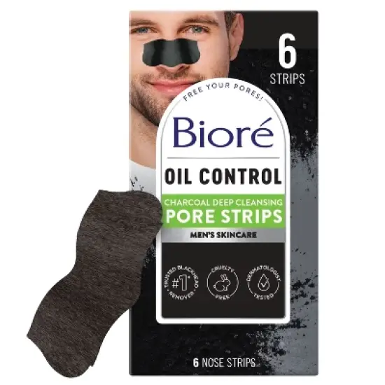 Biore Men'S Charcoal Deep Cleansing Pore Strips, Charcoal Blackhead Remover Pore Strips, Nose Strips - 6ct image {8}