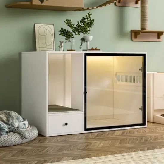 ATJafurn White Furniture Style Cat Cabinet with Storage Space, 37.4 " Modern Hidden Cat Litter Box Enclosure for Living Room image {14}