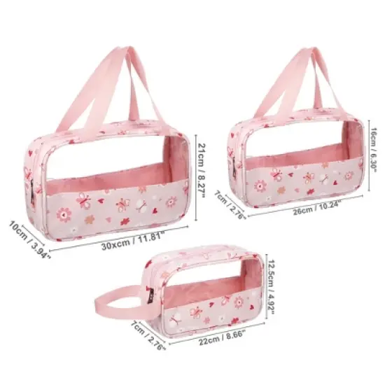 Unique Bargains Women's Durable Makeup Bag Pink 3 Pcs image {1}