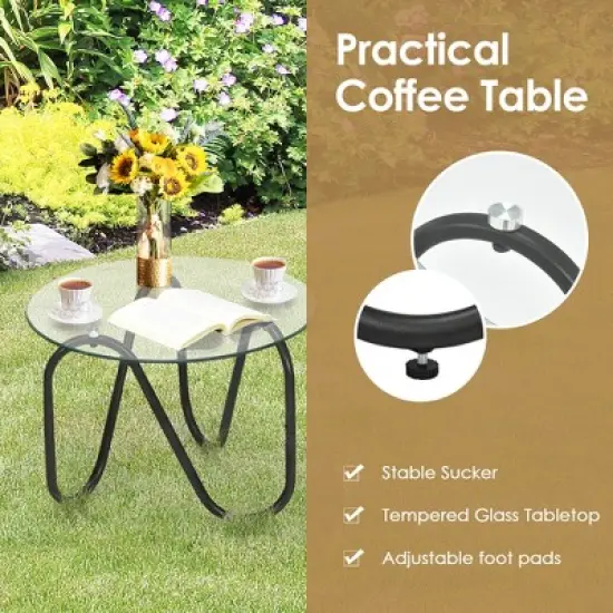 Costway 3PCS Patio Rattan Furniture Set Conversational Sofa Coffee Table Garden image {4}