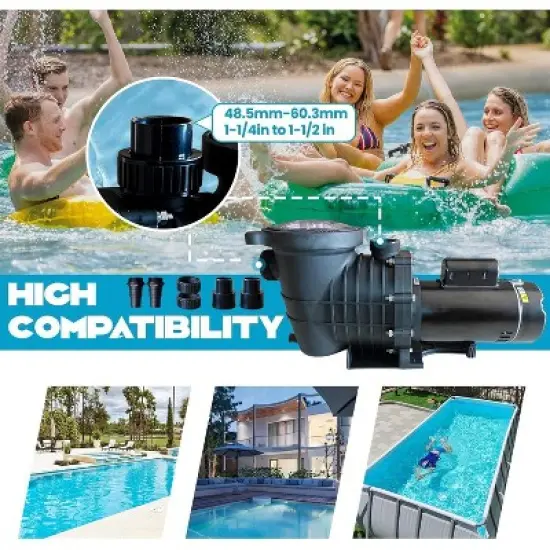 1.5HP Variable Speed Pool Pump 220V &ndash; 2-Speed Energy-Saving Motor, 3000-8000 GPH High Flow image {4}