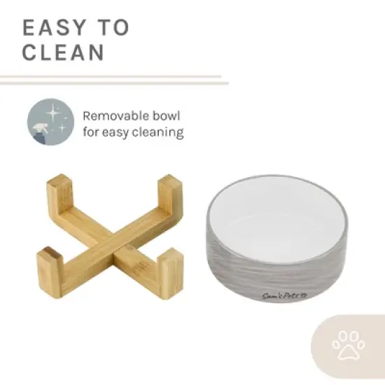 Coco Single Pet Bowl with Wood Stand 5.11 in Light Gray image {4}