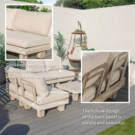 Moda Furnishings 6-Person Outdoor Patio Aluminum Wood Grain Sectional Seating Group With Beige Cushions image {5}