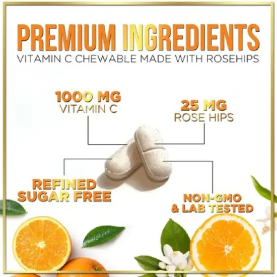 Chewable Vitamin C 1000 mg - For Immune Support & Antioxidant Natural Protection - 60 Tablets By Hello Lovely! image {2}