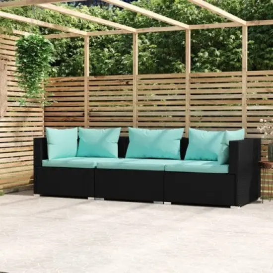 vidaXL 3-seater Sofa Black PE Rattan 3-seater Modular 3-Seater Sofa image {1}